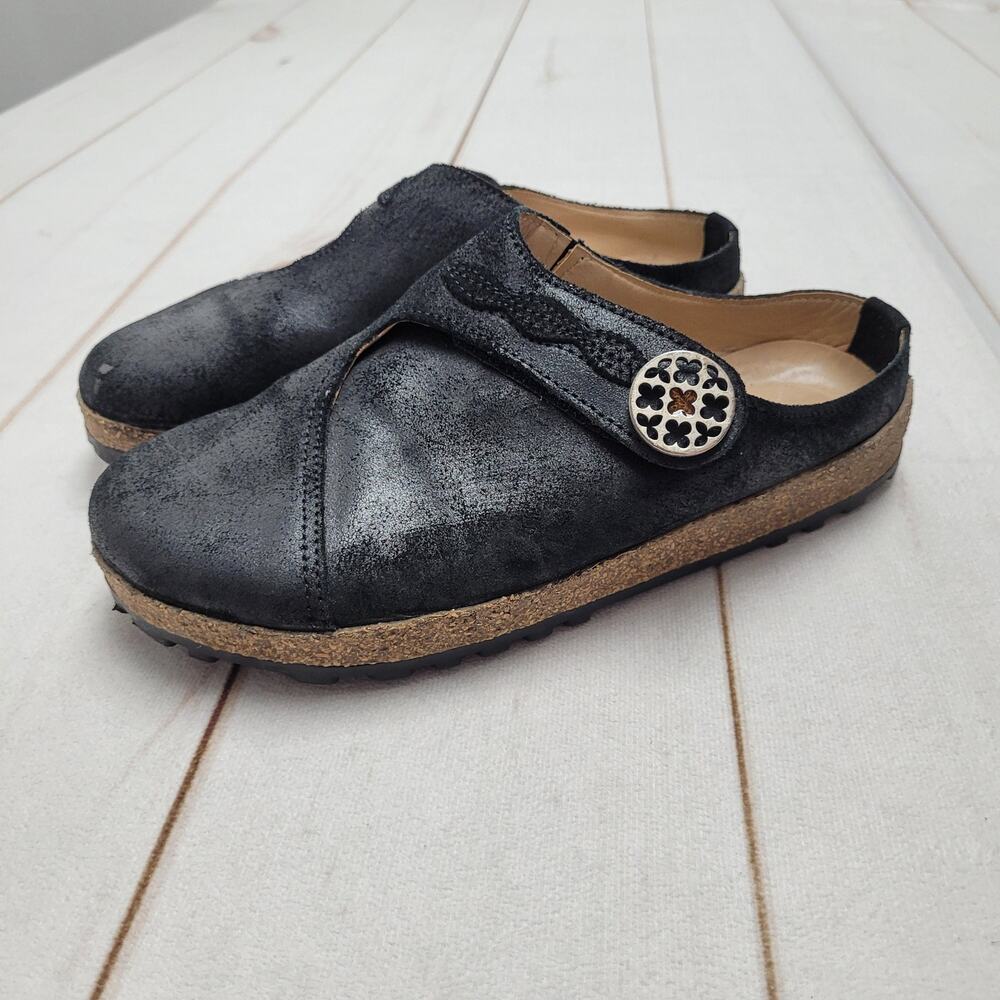Haflinger adventure clogs black leather slip on shoes cork lagenlook 38